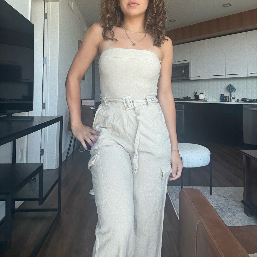 Tan linen jumpsuit!